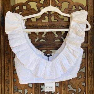 Zara White Embroidered Eyelet Crop Blouse